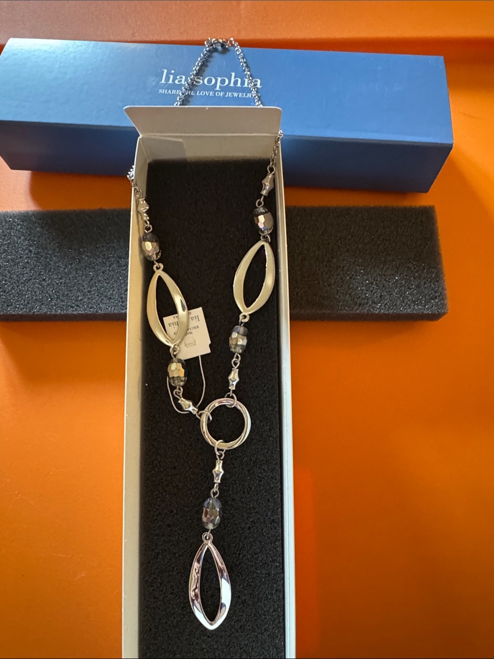 Lia Sophia Silver and Gray Y-Drop Necklace